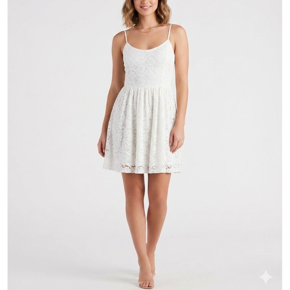 ABERCROMBIE & FITCH Ivory Lace Mini Dress Size L Y2K Babydoll Romantic Festival